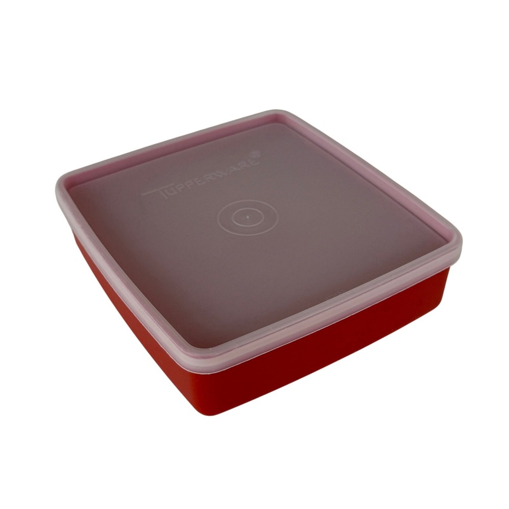 Tupperware Food Storage Container Red 5x5 Square Frosted Lid Vintage USA Kitchen